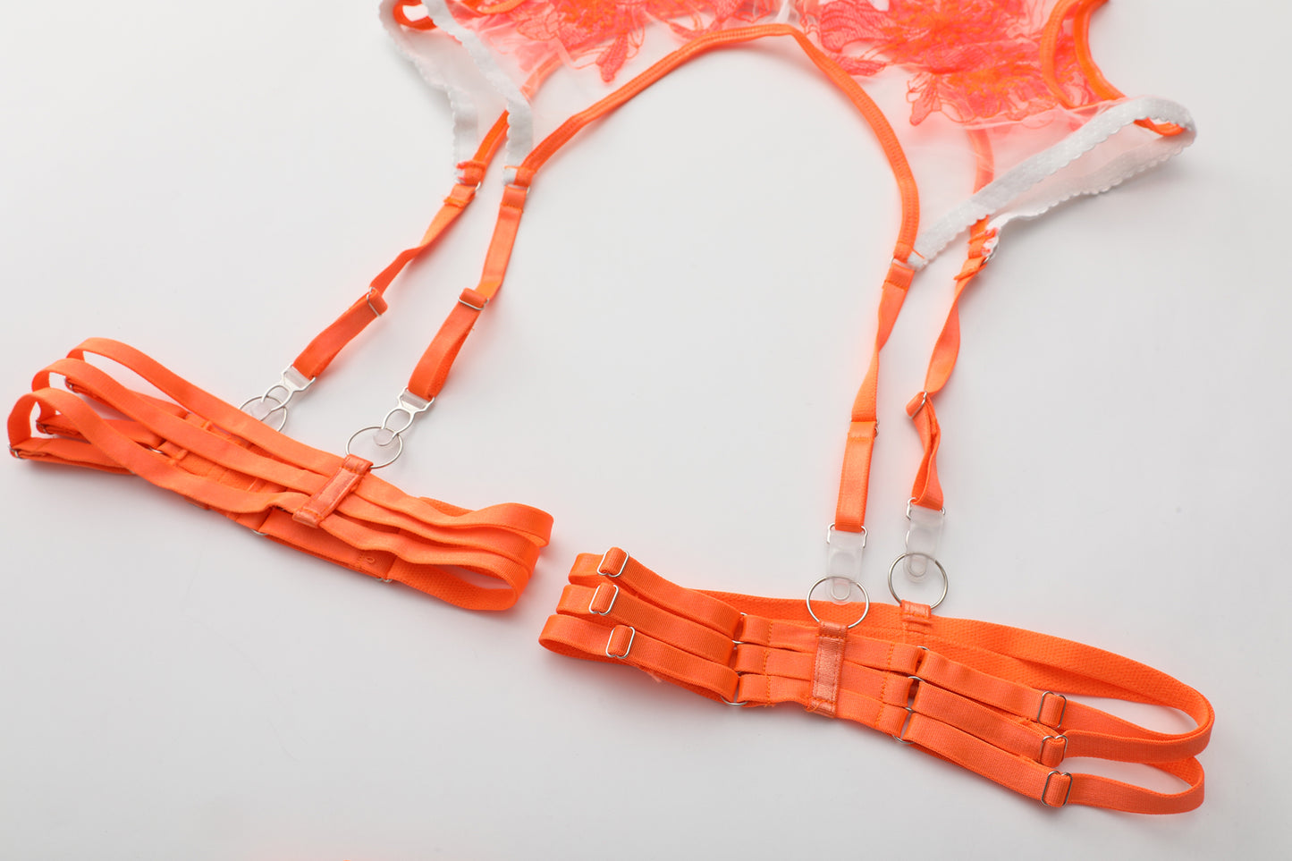 Hibiscus Glow Neon Orange Floral Lace Lingerie Set
