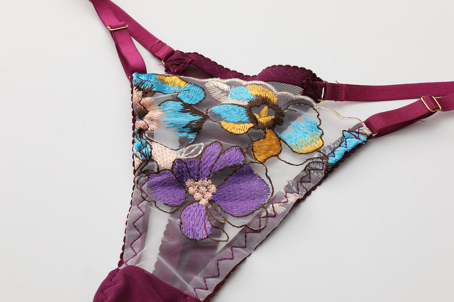 Elegant Pansy Blooms Floral Lace 3-Piece Lingerie Set