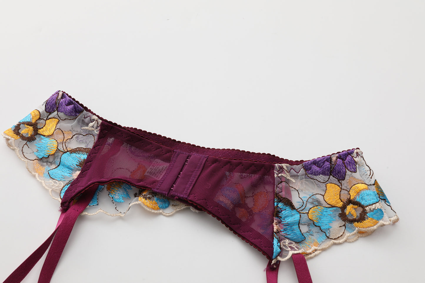 Elegant Pansy Blooms Floral Lace 3-Piece Lingerie Set