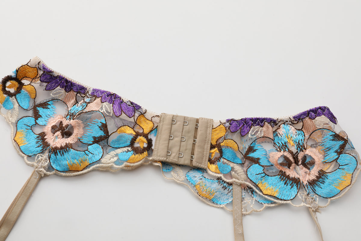 Pansy Beige Blossom Floral Lace 3-Piece Lingerie Set