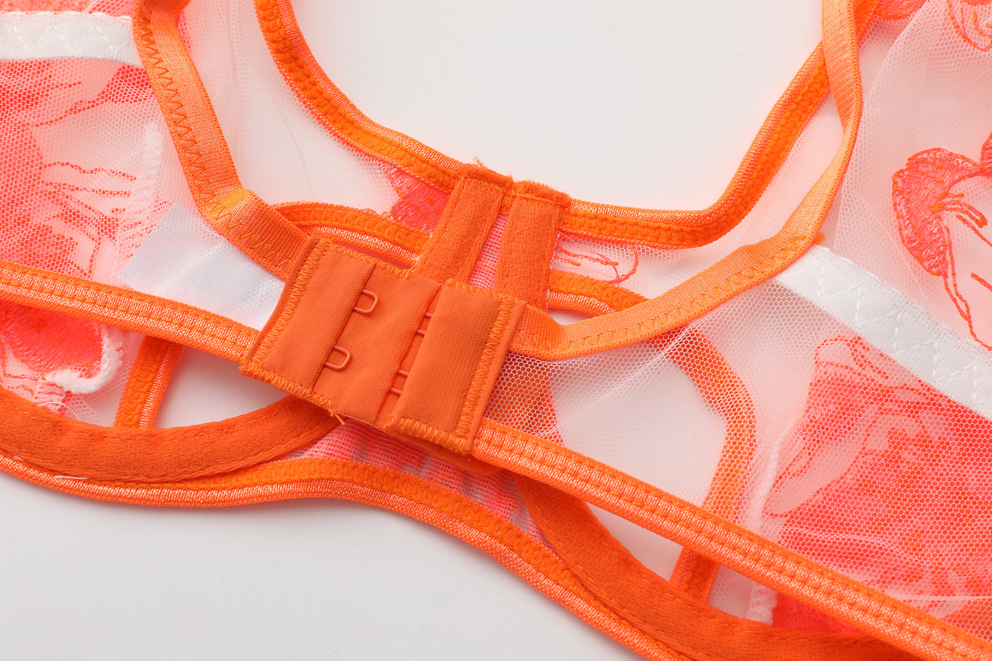Hibiscus Glow Neon Orange Floral Lace Lingerie Set