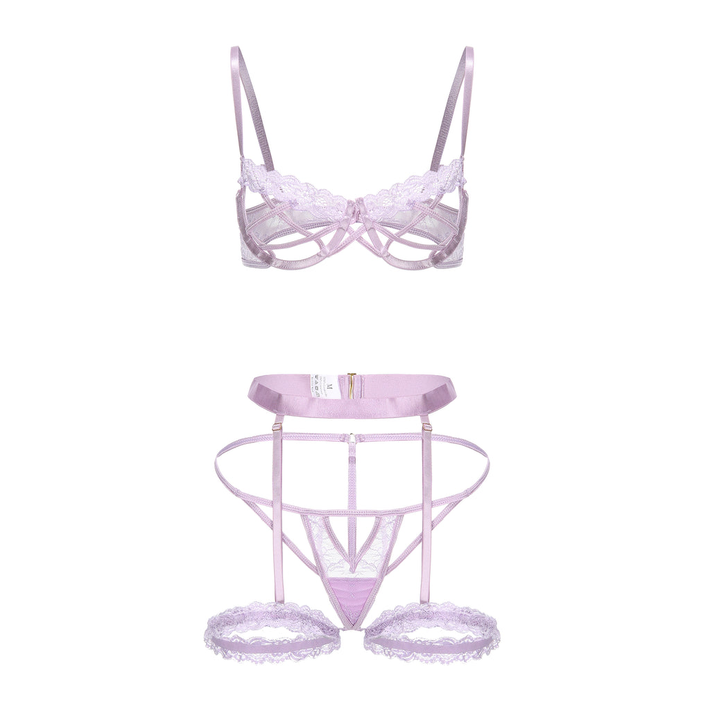 Lavender Whisper Lace Trim Lingerie Set