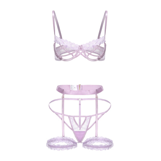 Lavender Whisper Lace Trim Lingerie Set