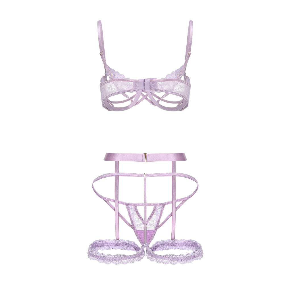 Lavender Whisper Lace Trim Lingerie Set