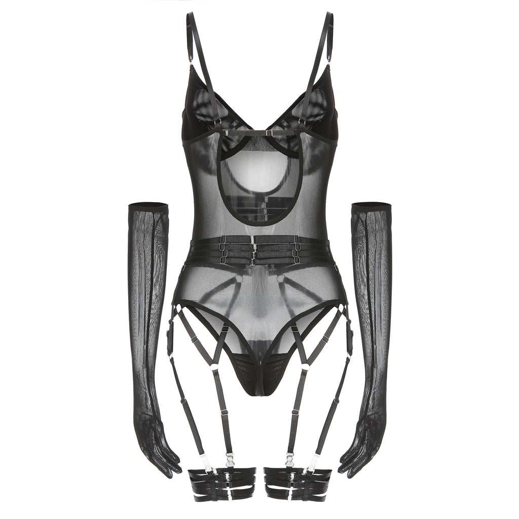 Black Eclipse Sheer Bodysuit Set