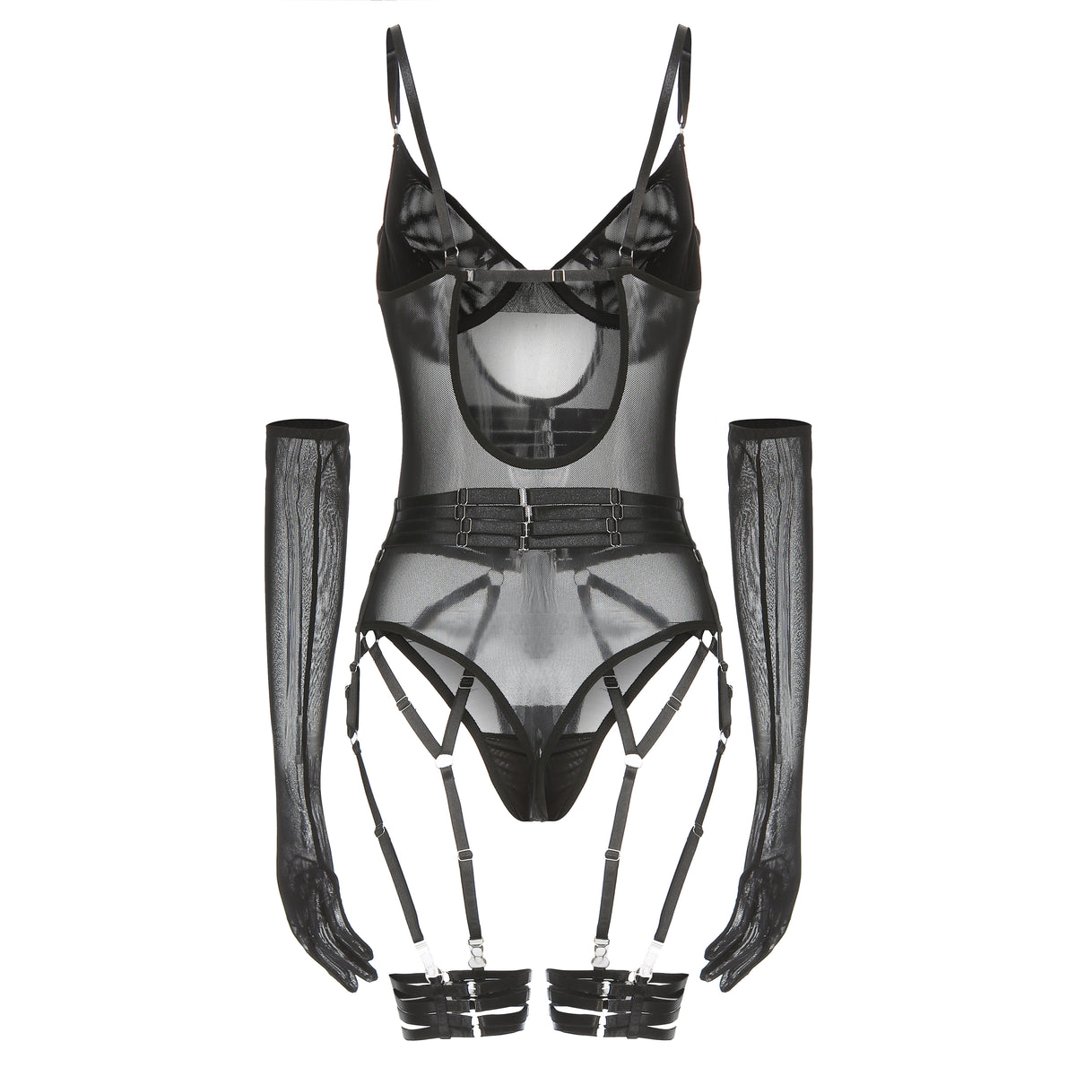 Black Eclipse Sheer Bodysuit Set