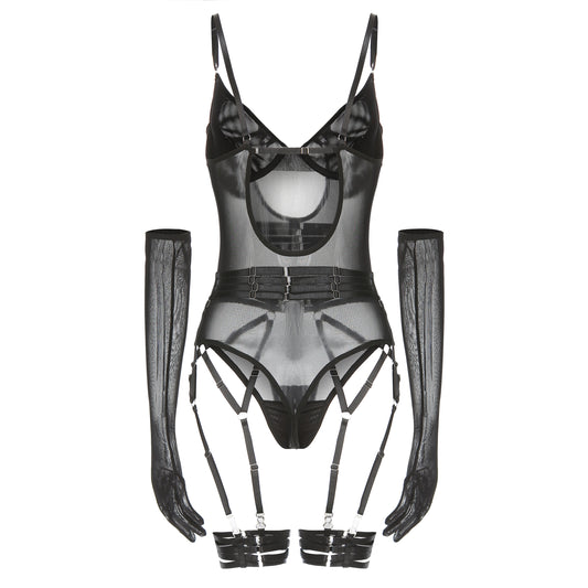 Black Eclipse Sheer Bodysuit Set