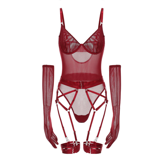 Rouge Radiance Red Sheet Bodysuit Ensemble