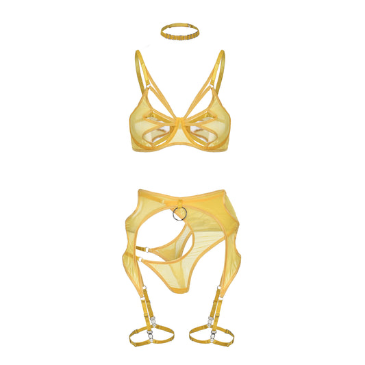Butterfly Kiss Yellow Sheer Lingerie Set