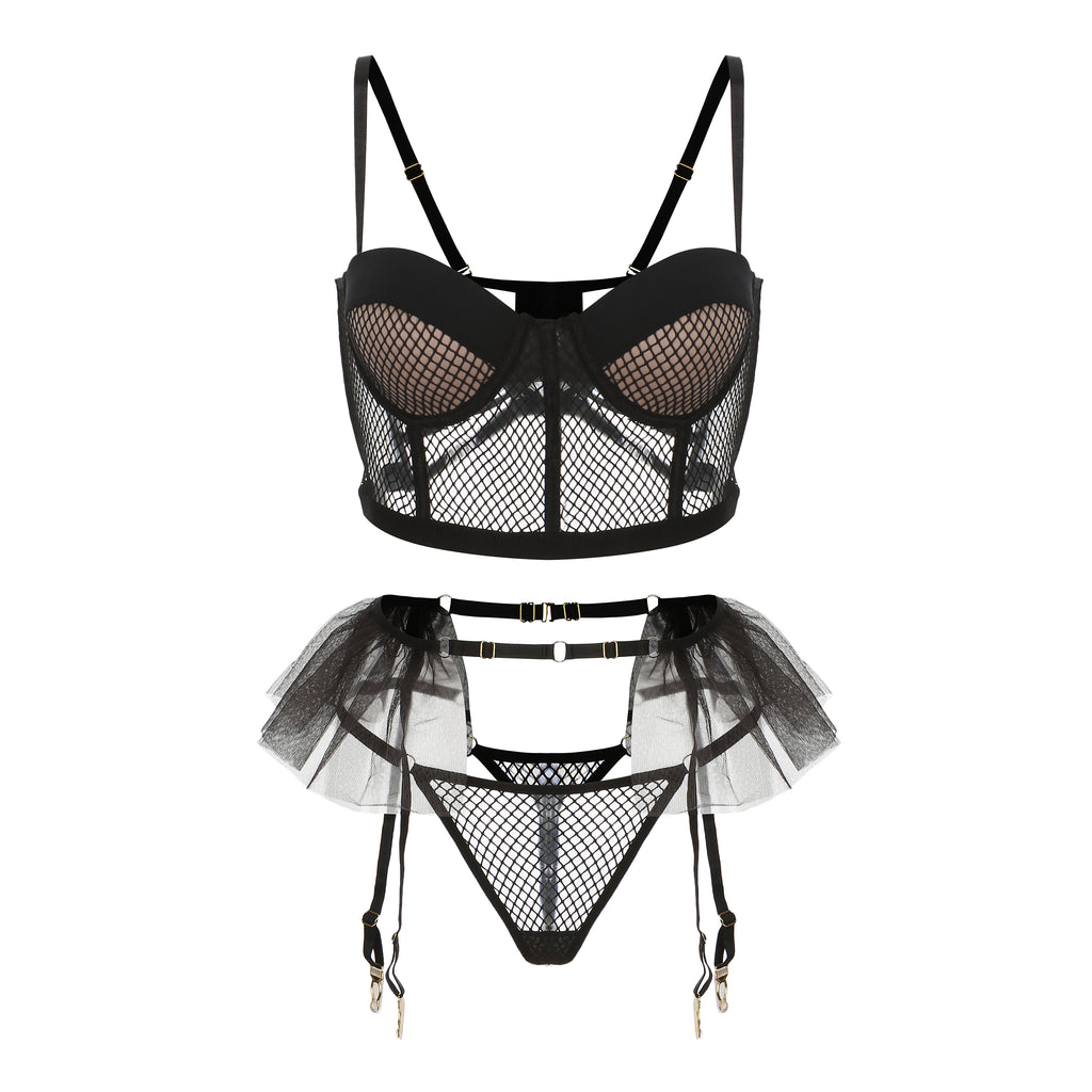 Tessa's Playful Mesh and Tutu Lingerie Set