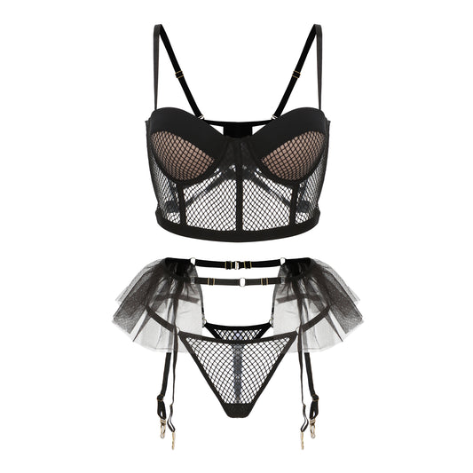 Tessa's Playful Mesh and Tutu Lingerie Set