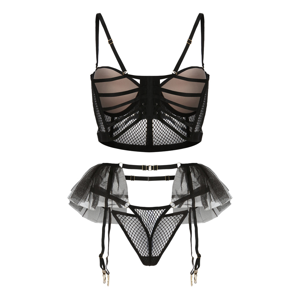 Tessa's Playful Mesh and Tutu Lingerie Set