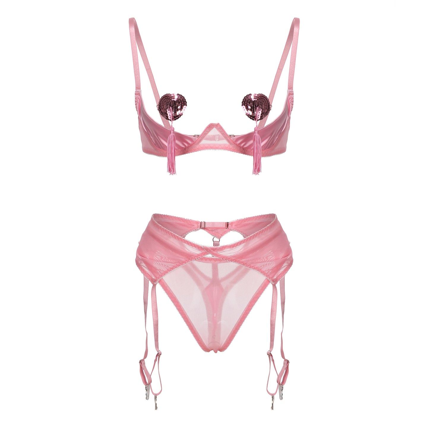 Blush Romance Revealed Lingerie Set with Shiny Nipple Covers