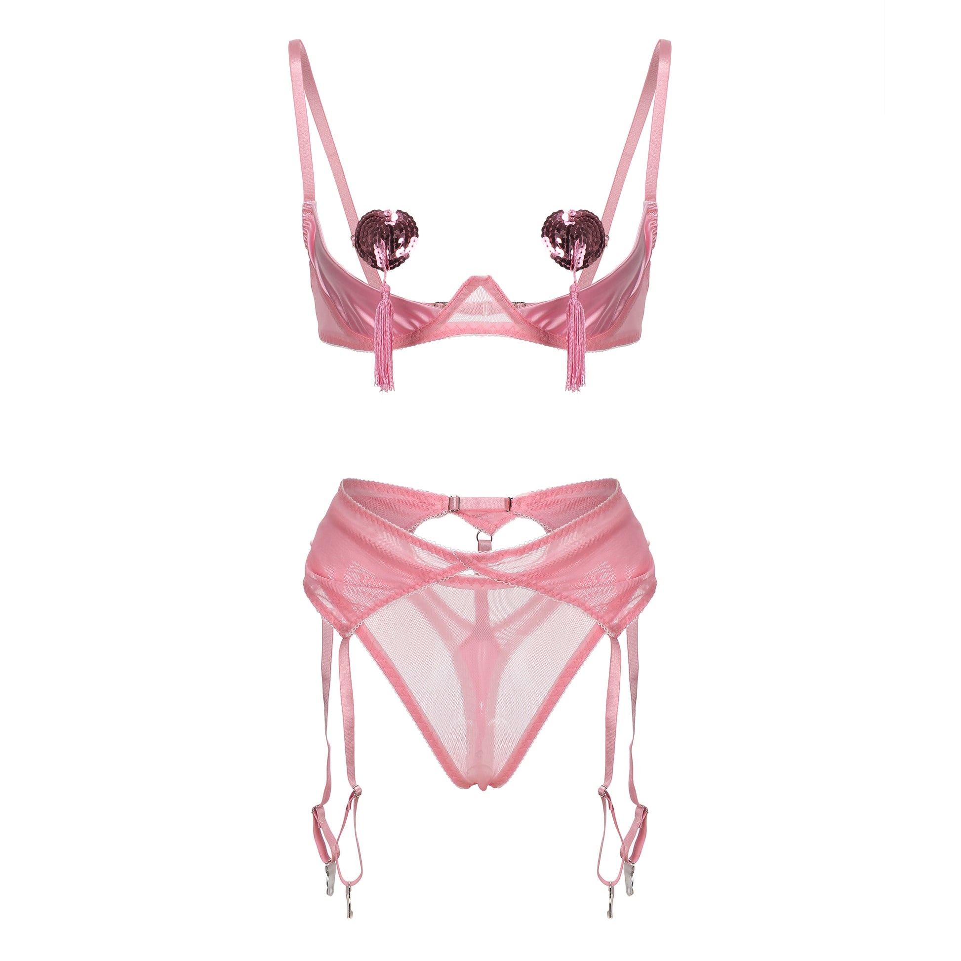 Blush Romance Revealed Lingerie Set with Shiny Nipple Covers – EVYS Lingerie
