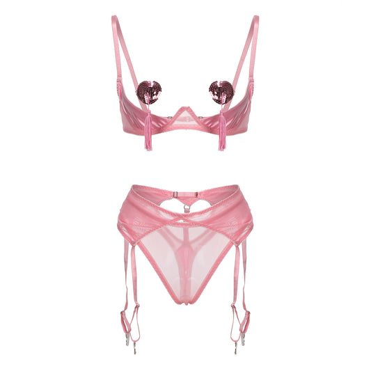 Blush Romance Revealed Lingerie Set with Shiny Nipple Covers