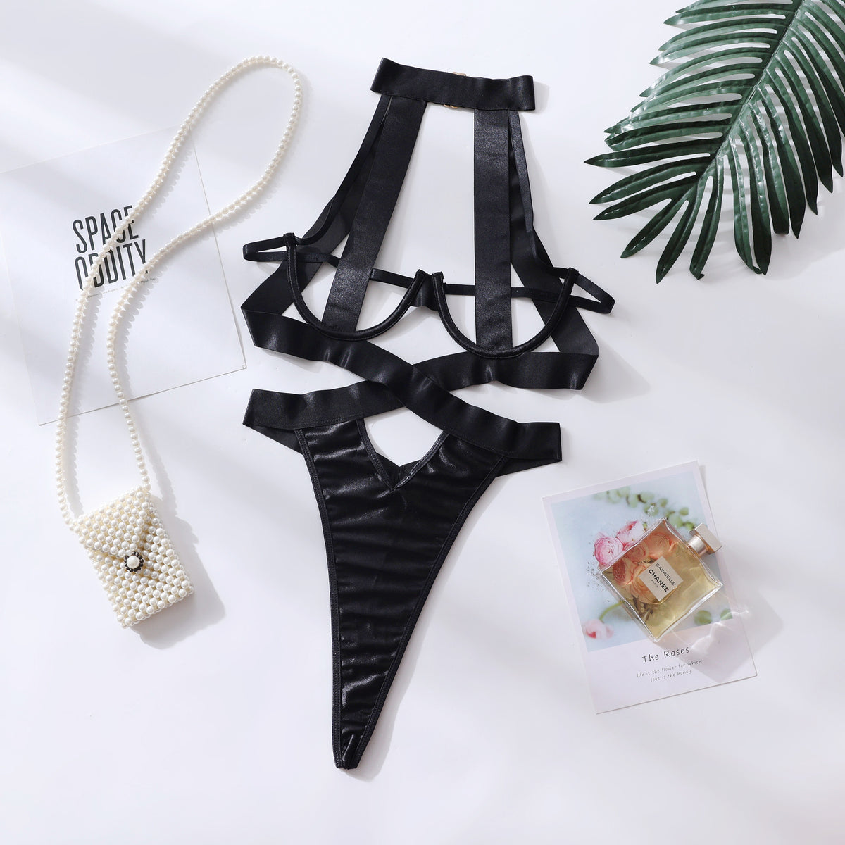 Siren Noir Seduction Bodysuit with Collar and Gloves