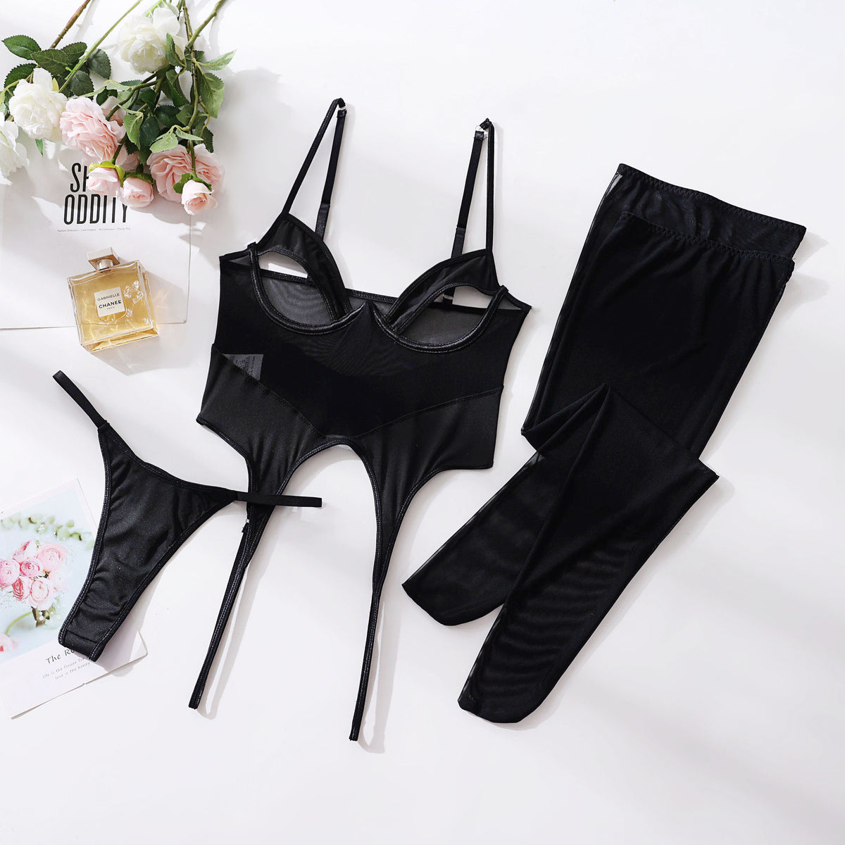 Midnight Mischief Peekaboo Black Lingerie Set