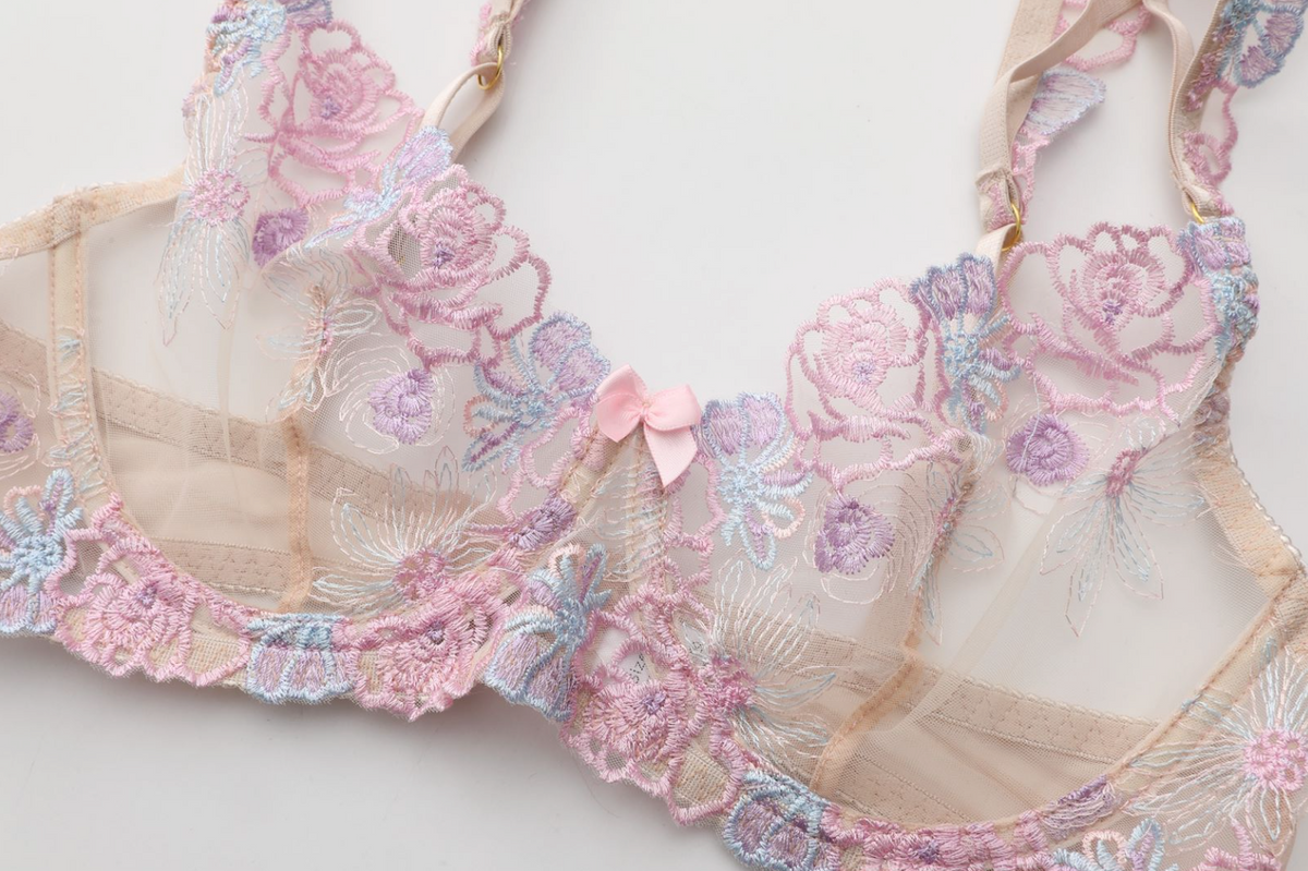 Blooming Romance Pastel Floral Lace Lingerie Set - EVYS Lingerie