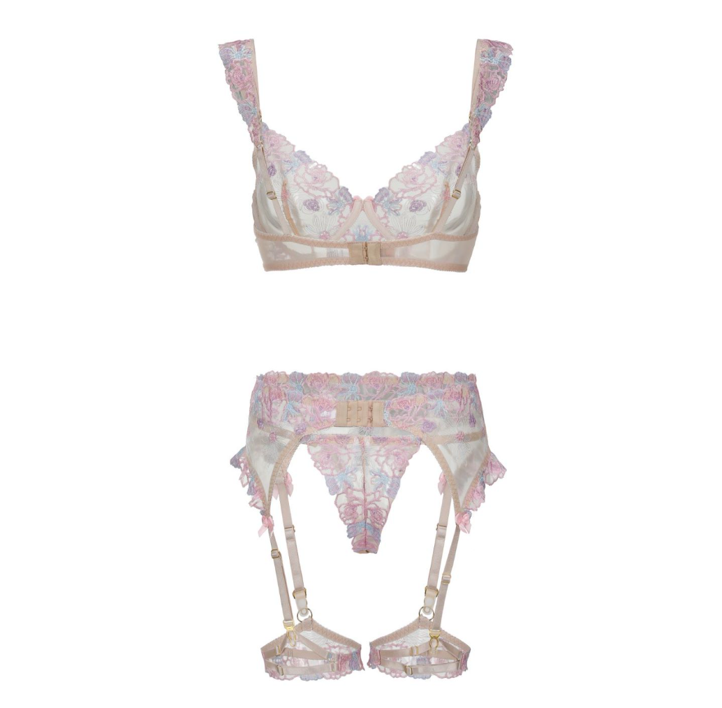 Blooming Romance Pastel Floral Lace Lingerie Set - EVYS Lingerie