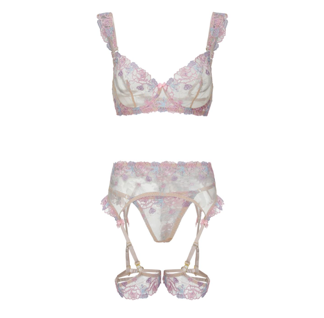 Blooming Romance Pastel Floral Lace Lingerie Set - EVYS Lingerie
