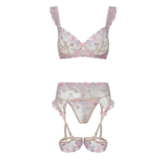 Blooming Romance Pastel Floral Lace Lingerie Set