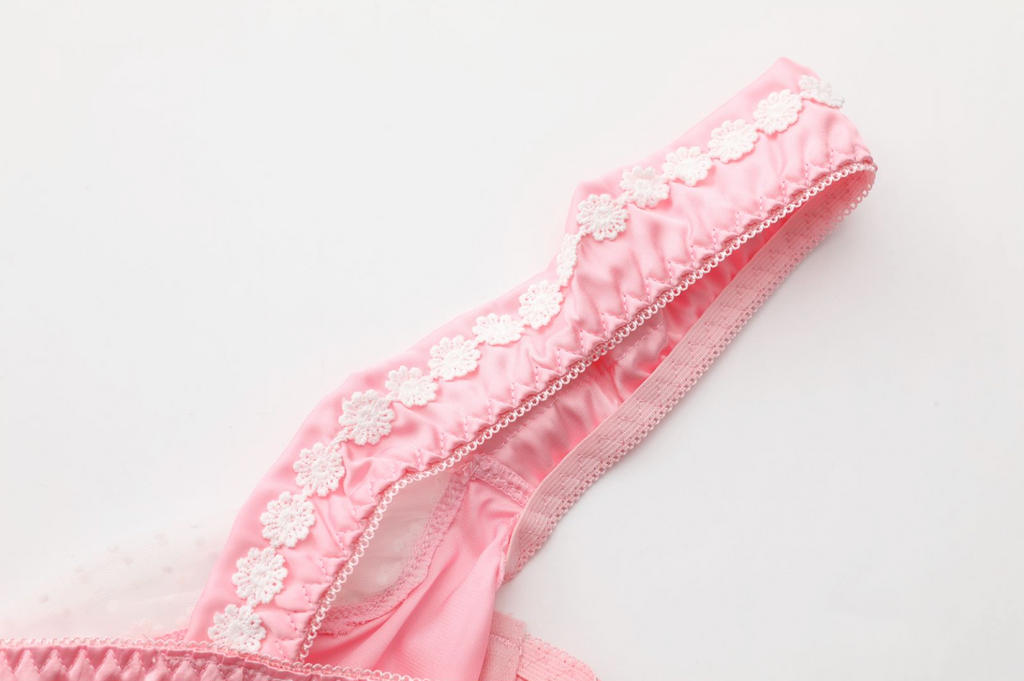 Silky Sweets Pink Polka Dot Lace Lingerie Set - EVYS Lingerie