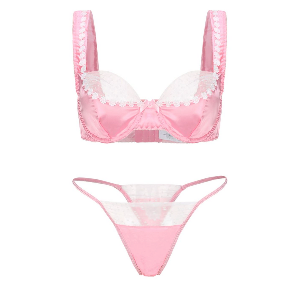 Silky Sweets Pink Polka Dot Lace Lingerie Set - EVYS Lingerie