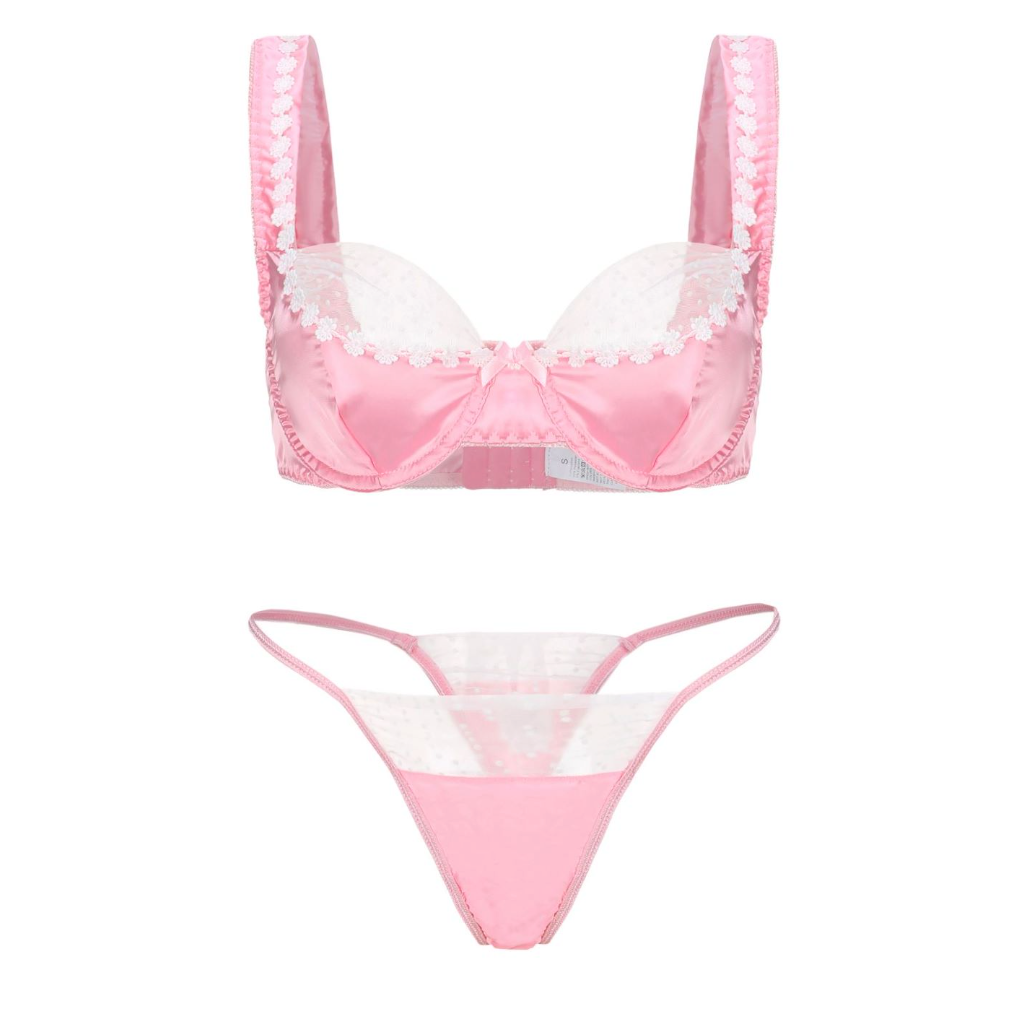 Silky Sweets Pink Polka Dot Lace Lingerie Set - EVYS Lingerie
