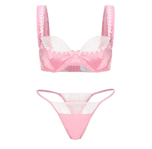 Silky Sweets Pink Polka Dot Lace Lingerie Set - EVYS Lingerie