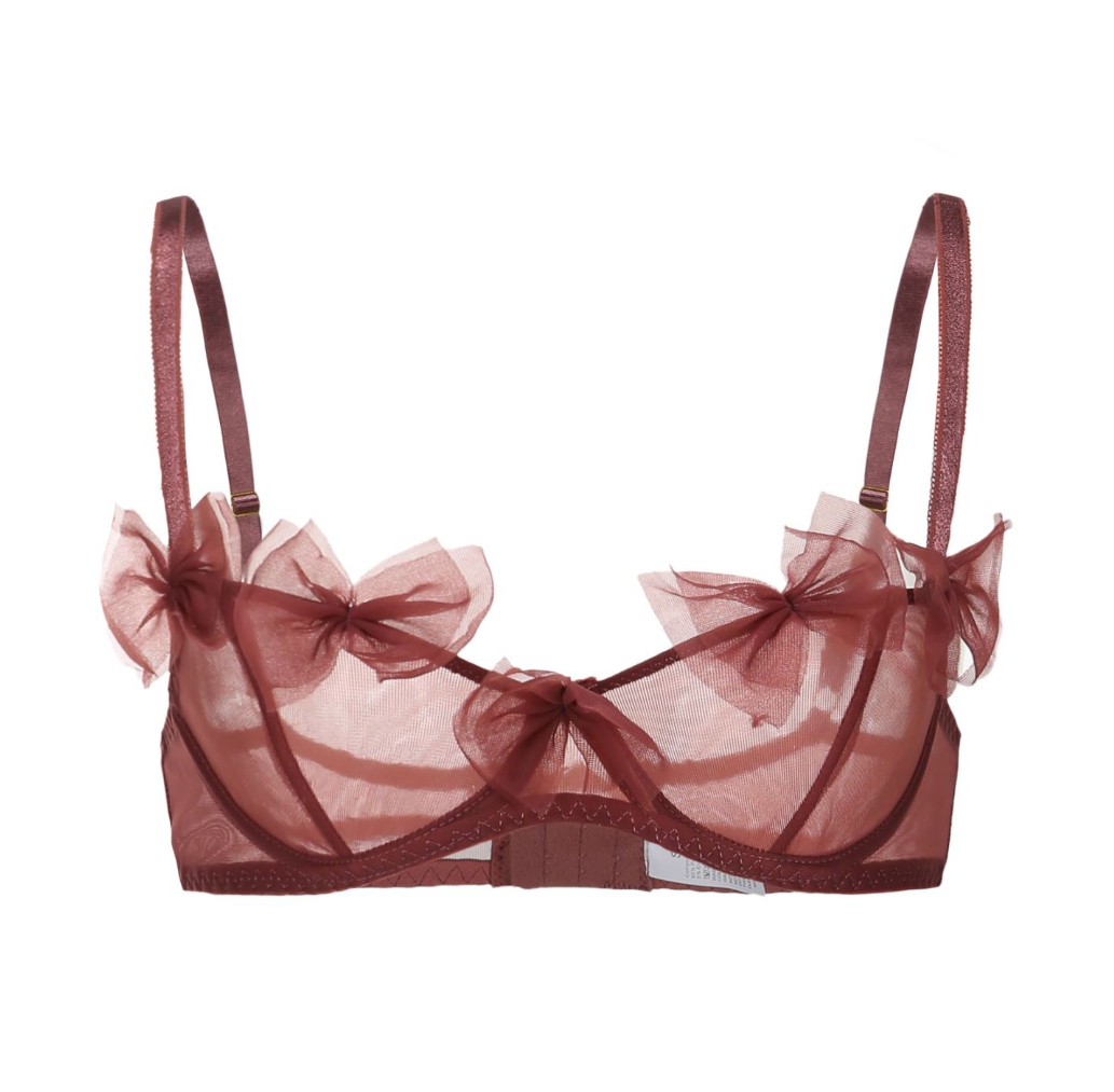 Burgundy Elegance Sheer Lace Bows Lingerie Set
