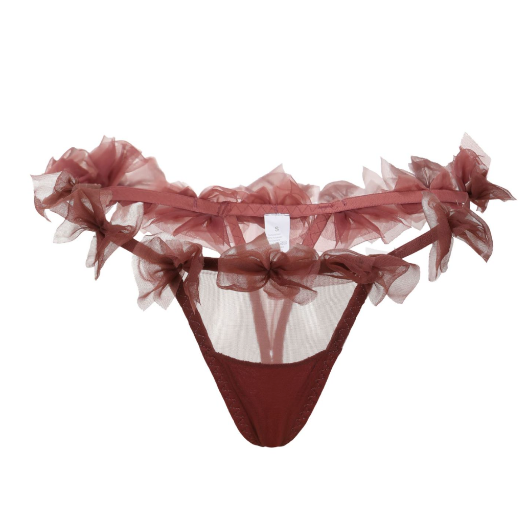 Burgundy Elegance Sheer Lace Bows Lingerie Set
