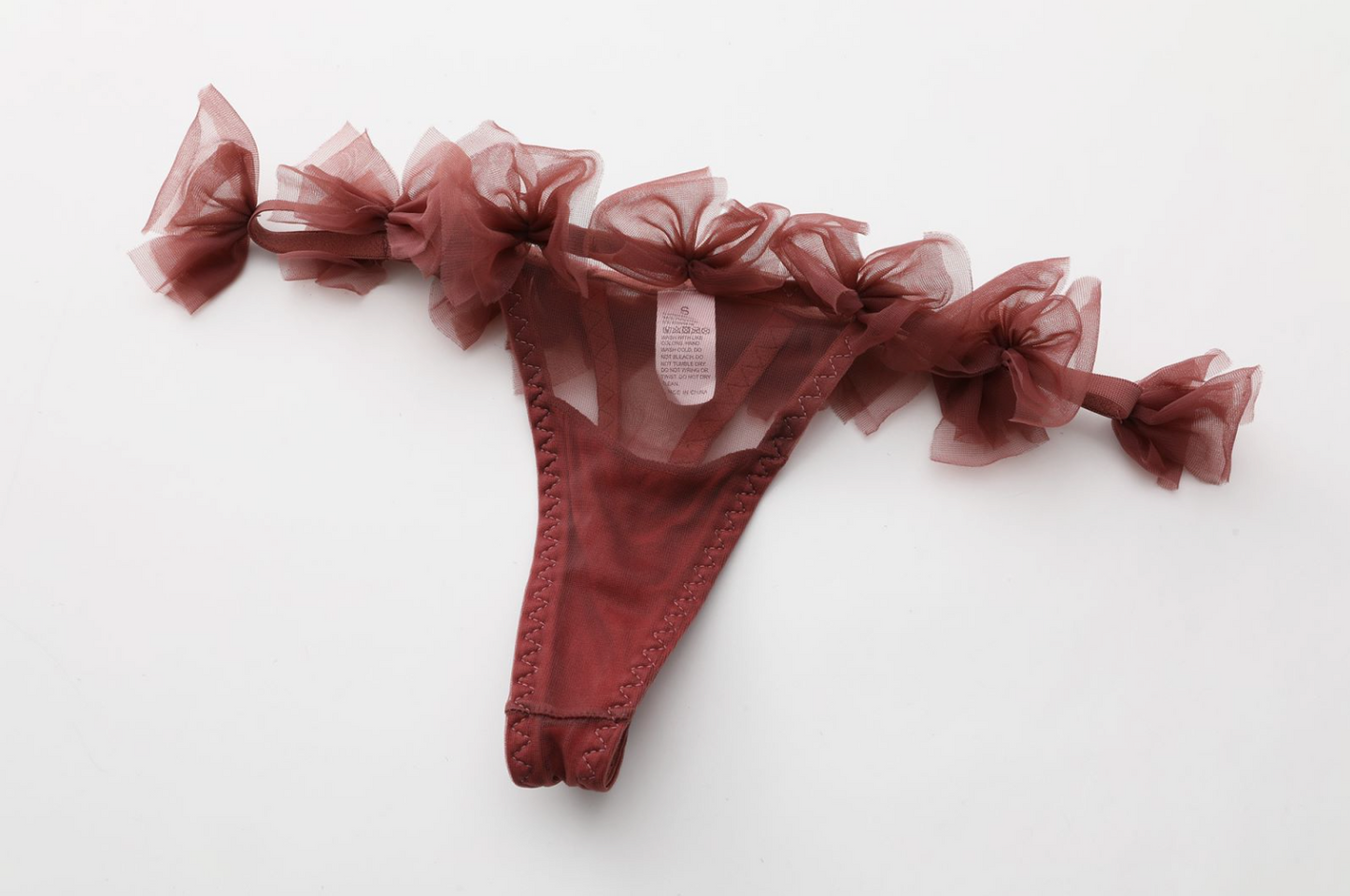 Burgundy Elegance Sheer Lace Bows Lingerie Set