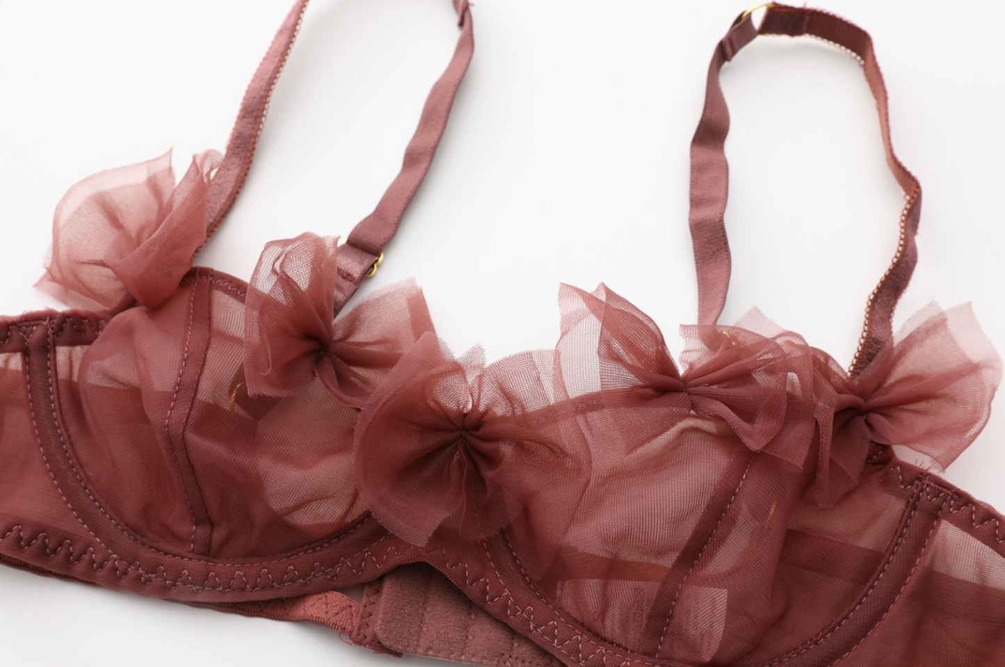 Burgundy Elegance Sheer Lace Bows Lingerie Set